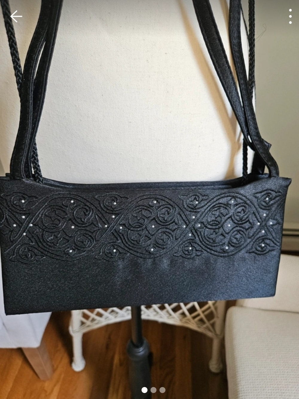 Black Embroidered Evening Clutch with Subtle Bead Accents